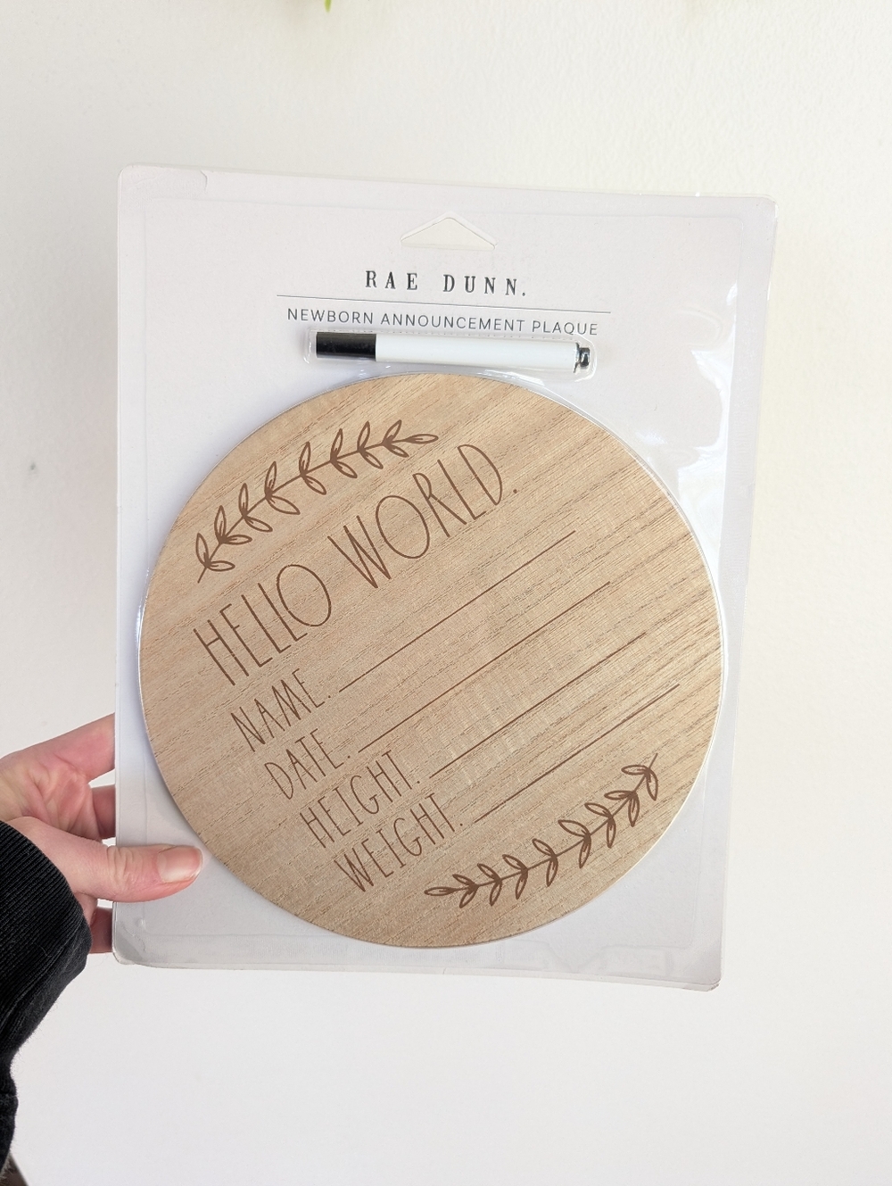 3/$20 NWT Rae Dunn Natural Wood Hello World Newborn Plaque